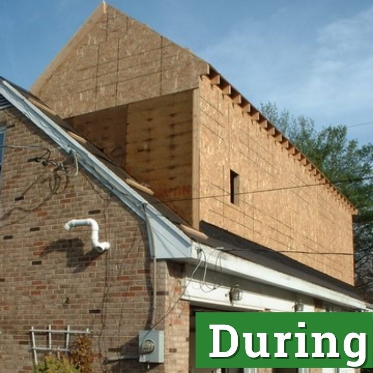 the wooden structure of a newly built second floor addition