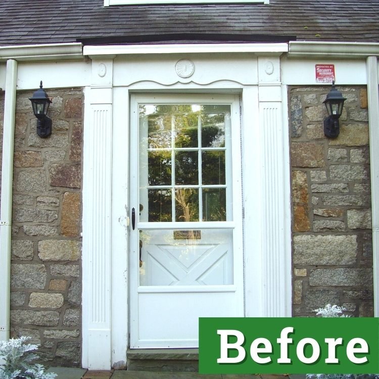 paint damage on an exterior white doorway