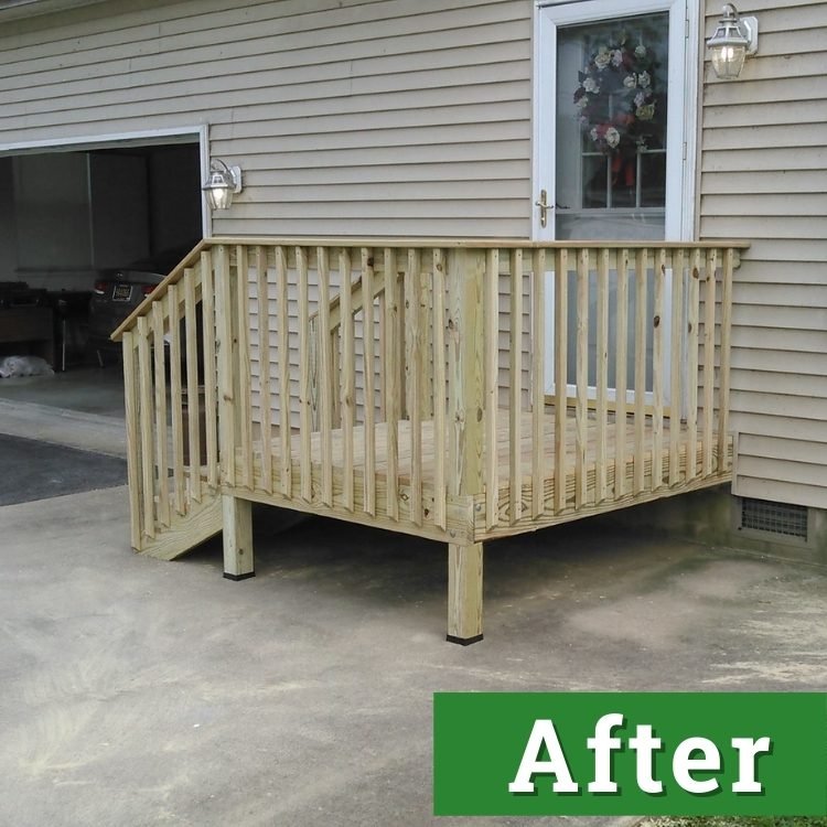 a small newly built deck with wooden slats