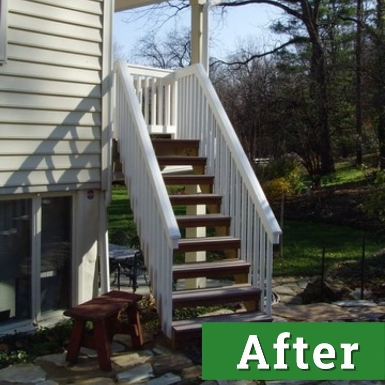 wood stairs with a white railing