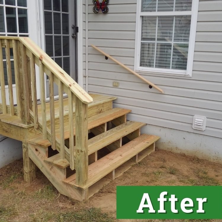 a newly built wooden set of stairs